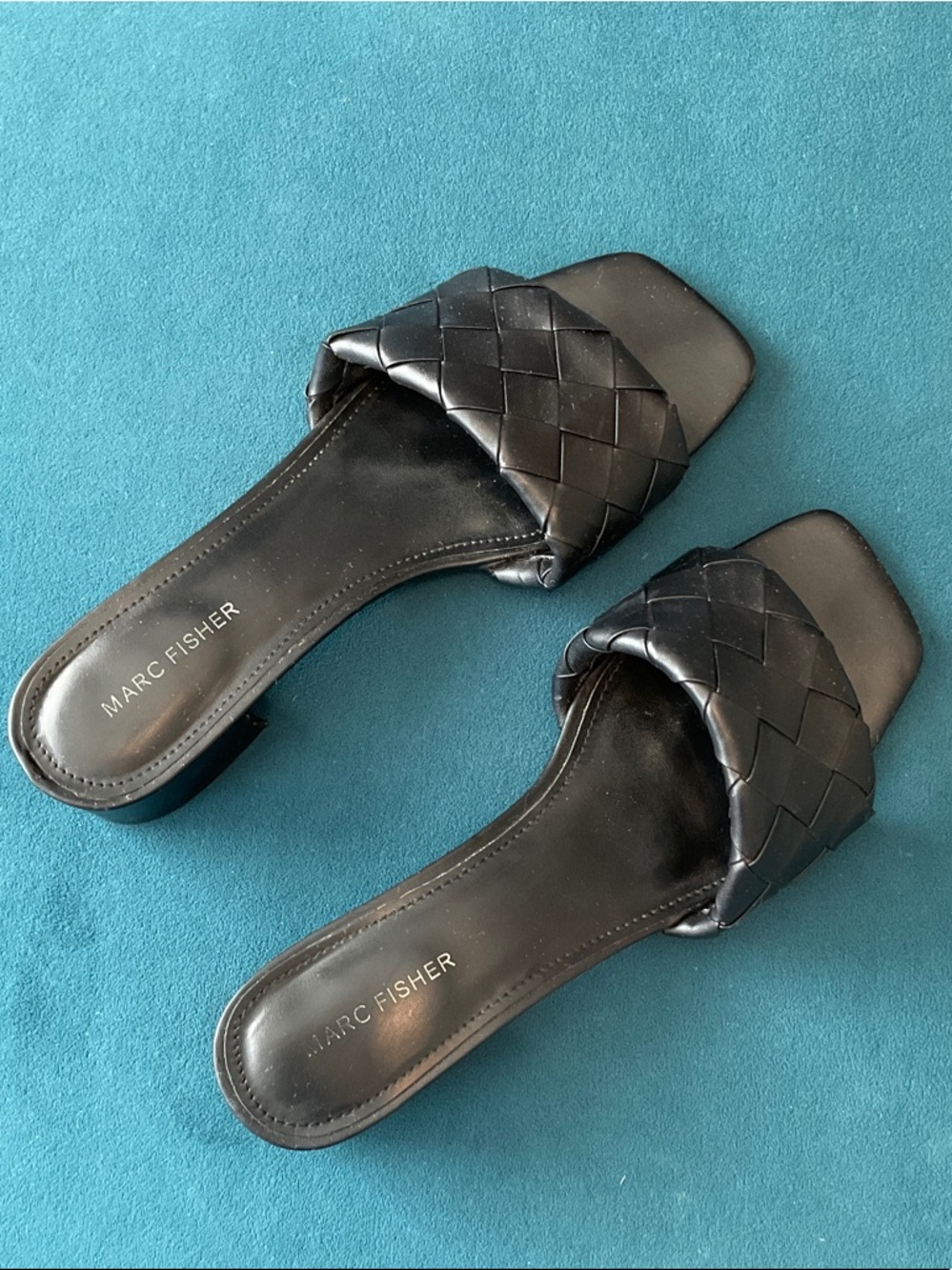 Marc Fisher Black Woven Leather Slide Sandals
